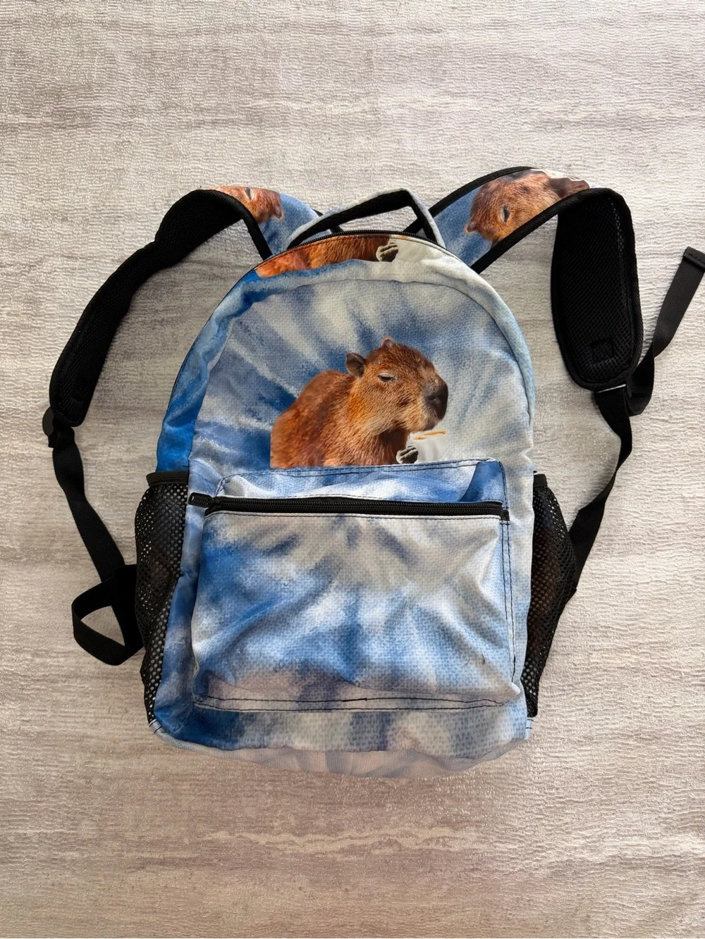 Capybara Print Blue Tie-Dye Backpack